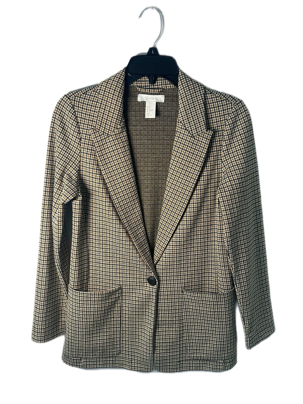 H&M Black & Cream Houndstooth Single-Button Blazer
